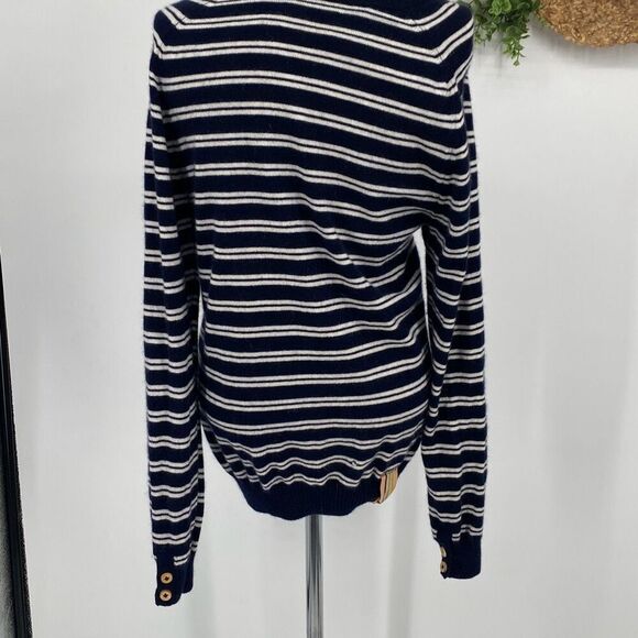 Anthropologie‎ TROVATA Montecito Cashmere Cotton Stripe Sweater Cream/Navy Sz M - Picture 4 of 11